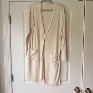 J. Jill Women’s Cream Long Knit Cardigan Sweater, Large, Silk blend.